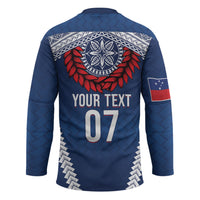 Manu Samoa Rugby Custom Navy Blue Hockey Jersey ʻIe Toga Pattern With Red Ula fala