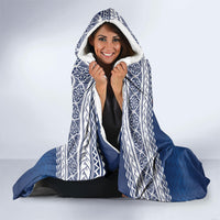 Manu Samoa Rugby Custom Navy Blue Hooded Blanket ʻIe Toga Pattern With Red Ula fala