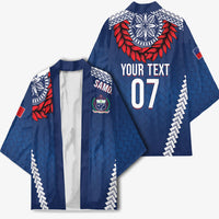 Manu Samoa Rugby Custom Navy Blue Kimono ʻIe Toga Pattern With Red Ula fala