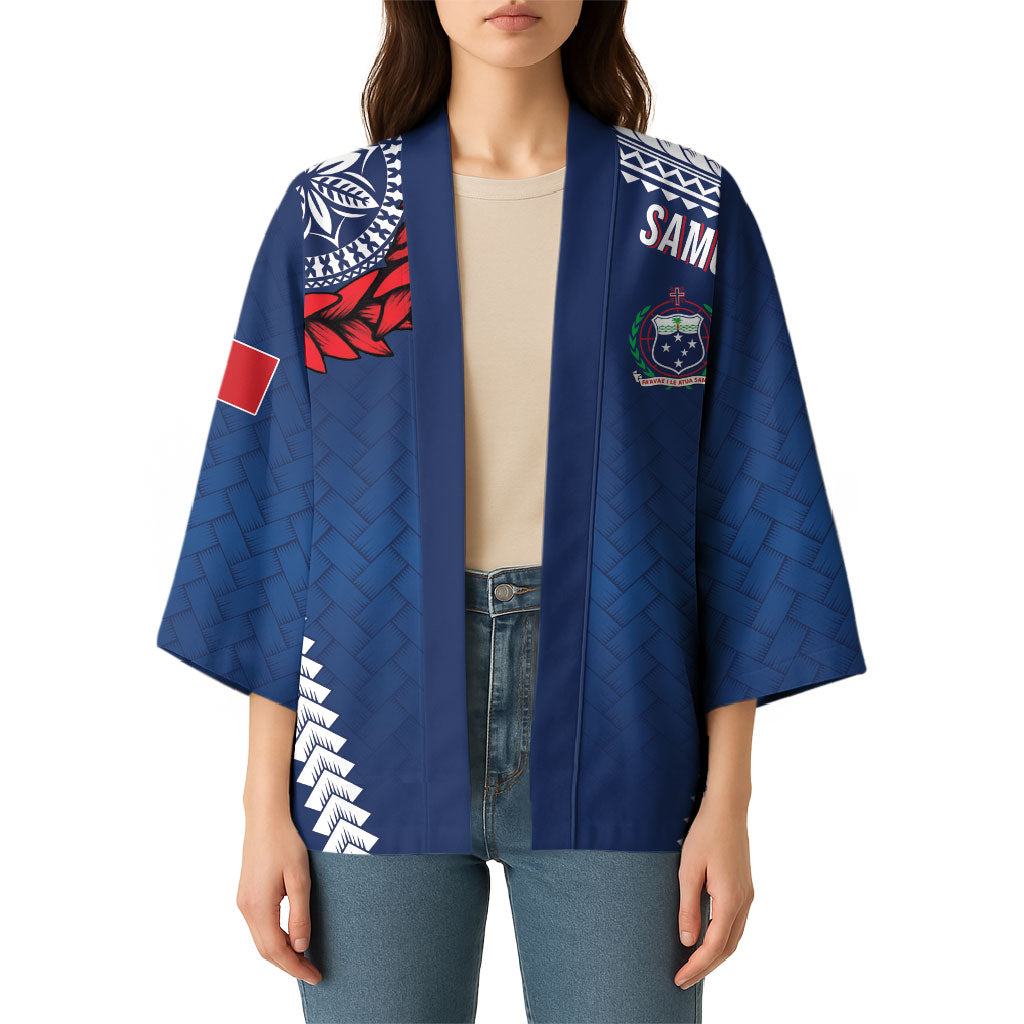 Manu Samoa Rugby Custom Navy Blue Kimono ʻIe Toga Pattern With Red Ula fala