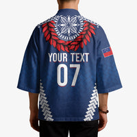 Manu Samoa Rugby Custom Navy Blue Kimono ʻIe Toga Pattern With Red Ula fala