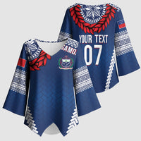 Manu Samoa Rugby Custom Navy Blue Kimono Sleeve Blouse ʻIe Toga Pattern With Red Ula fala