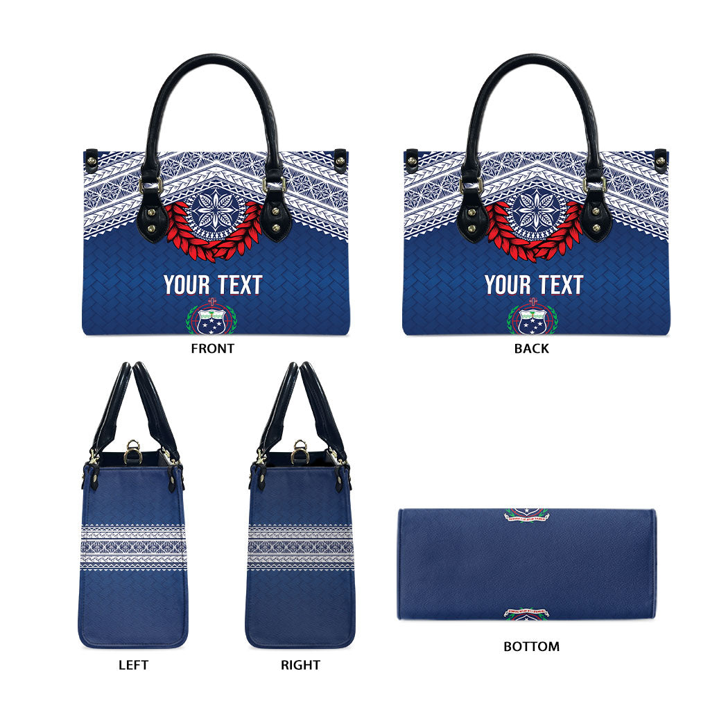 Manu Samoa Rugby Custom Navy Blue Leather Bag ʻIe Toga Pattern With Red Ula fala