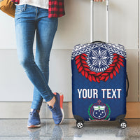 Manu Samoa Rugby Custom Navy Blue Luggage Cover ʻIe Toga Pattern With Red Ula fala