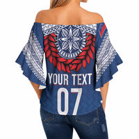 Manu Samoa Rugby Custom Navy Blue Off Shoulder Wrap Waist Top ʻIe Toga Pattern With Red Ula fala