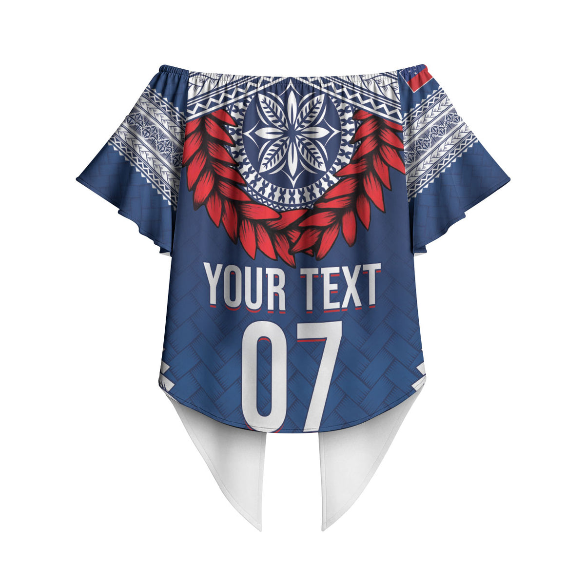 Manu Samoa Rugby Custom Navy Blue Off Shoulder Wrap Waist Top ʻIe Toga Pattern With Red Ula fala