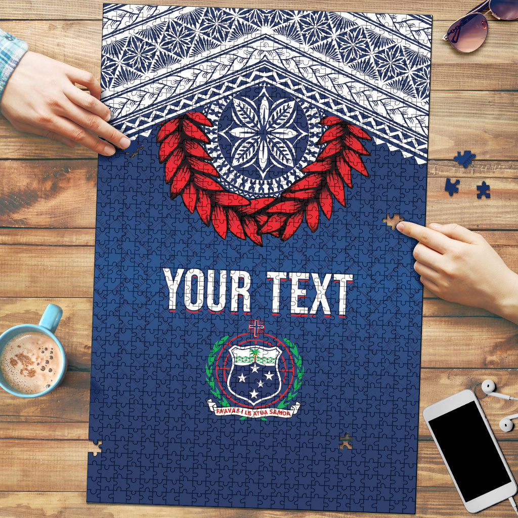 Manu Samoa Rugby Custom Navy Blue Puzzle ʻIe Toga Pattern With Red Ula fala