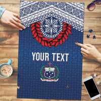 Manu Samoa Rugby Custom Navy Blue Puzzle ʻIe Toga Pattern With Red Ula fala
