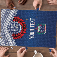 Manu Samoa Rugby Custom Navy Blue Puzzle ʻIe Toga Pattern With Red Ula fala