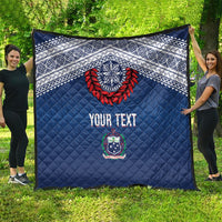 Manu Samoa Rugby Custom Navy Blue Quilt ʻIe Toga Pattern With Red Ula fala