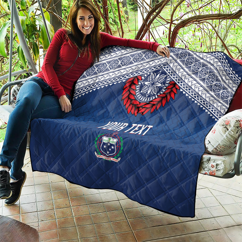 Manu Samoa Rugby Custom Navy Blue Quilt ʻIe Toga Pattern With Red Ula fala