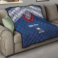 Manu Samoa Rugby Custom Navy Blue Quilt ʻIe Toga Pattern With Red Ula fala