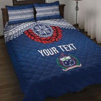 Manu Samoa Rugby Custom Navy Blue Quilt Bed Set ʻIe Toga Pattern With Red Ula fala