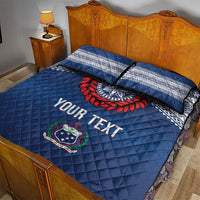 Manu Samoa Rugby Custom Navy Blue Quilt Bed Set ʻIe Toga Pattern With Red Ula fala
