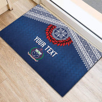 Manu Samoa Rugby Custom Navy Blue Rubber Doormat ʻIe Toga Pattern With Red Ula fala