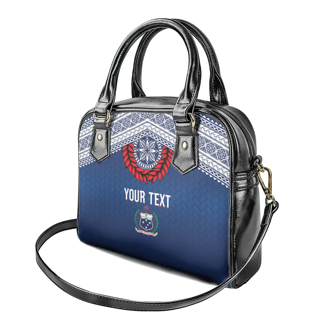 Manu Samoa Rugby Custom Navy Blue Shoulder Handbag ʻIe Toga Pattern With Red Ula fala