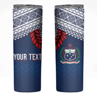 Manu Samoa Rugby Custom Navy Blue Skinny Tumbler ʻIe Toga Pattern With Red Ula fala