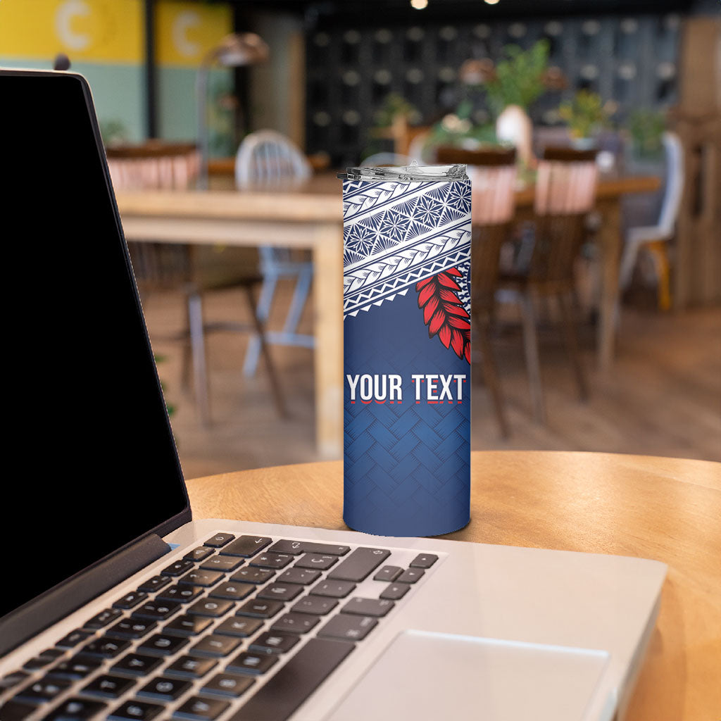 Manu Samoa Rugby Custom Navy Blue Skinny Tumbler ʻIe Toga Pattern With Red Ula fala