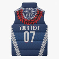 Manu Samoa Rugby Custom Navy Blue Sleeveless Puffer Jacket ʻIe Toga Pattern With Red Ula fala