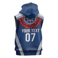 Manu Samoa Rugby Custom Navy Blue Sleeveless Zip Hoodie ʻIe Toga Pattern With Red Ula fala LT7 - Polynesian Pride