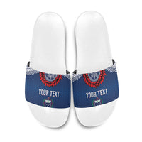 Manu Samoa Rugby Custom Navy Blue Slide Sandals ʻIe Toga Pattern With Red Ula fala