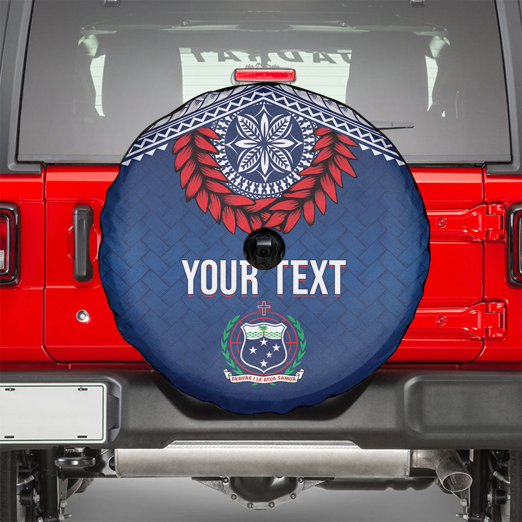 Manu Samoa Rugby Custom Navy Blue Spare Tire Cover ʻIe Toga Pattern With Red Ula fala