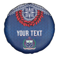 Manu Samoa Rugby Custom Navy Blue Spare Tire Cover ʻIe Toga Pattern With Red Ula fala
