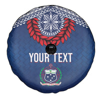 Manu Samoa Rugby Custom Navy Blue Spare Tire Cover ʻIe Toga Pattern With Red Ula fala