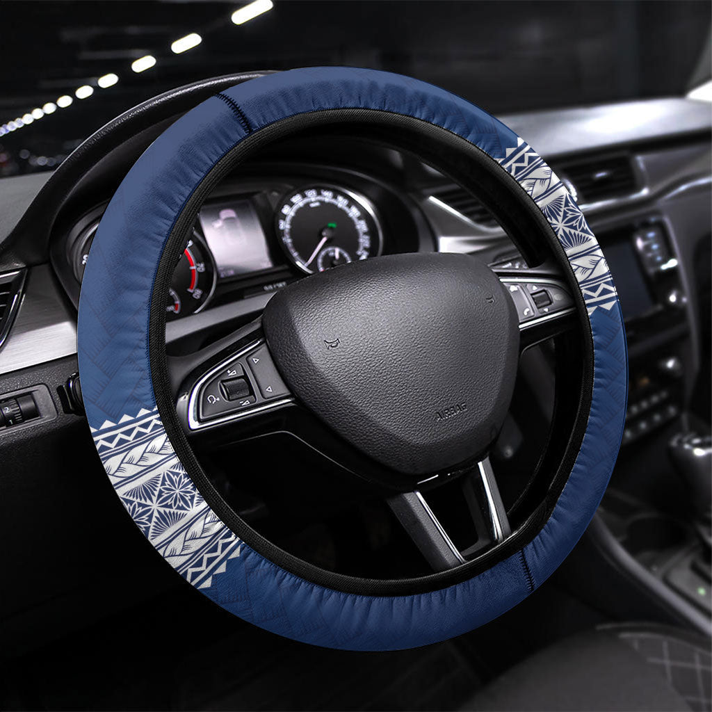 Manu Samoa Rugby Navy Blue Steering Wheel Cover ʻIe Toga Pattern With Red Ula fala