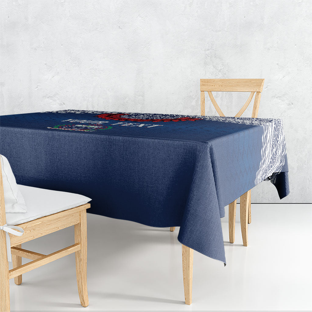 Manu Samoa Rugby Custom Navy Blue Tablecloth ʻIe Toga Pattern With Red Ula fala