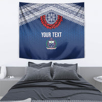 Manu Samoa Rugby Custom Navy Blue Tapestry ʻIe Toga Pattern With Red Ula fala