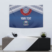 Manu Samoa Rugby Custom Navy Blue Tapestry ʻIe Toga Pattern With Red Ula fala