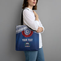 Manu Samoa Rugby Custom Navy Blue Tote Bag ʻIe Toga Pattern With Red Ula fala