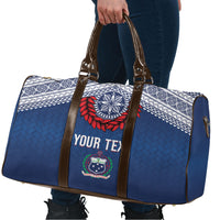 Manu Samoa Rugby Custom Navy Blue Travel Bag ʻIe Toga Pattern With Red Ula fala