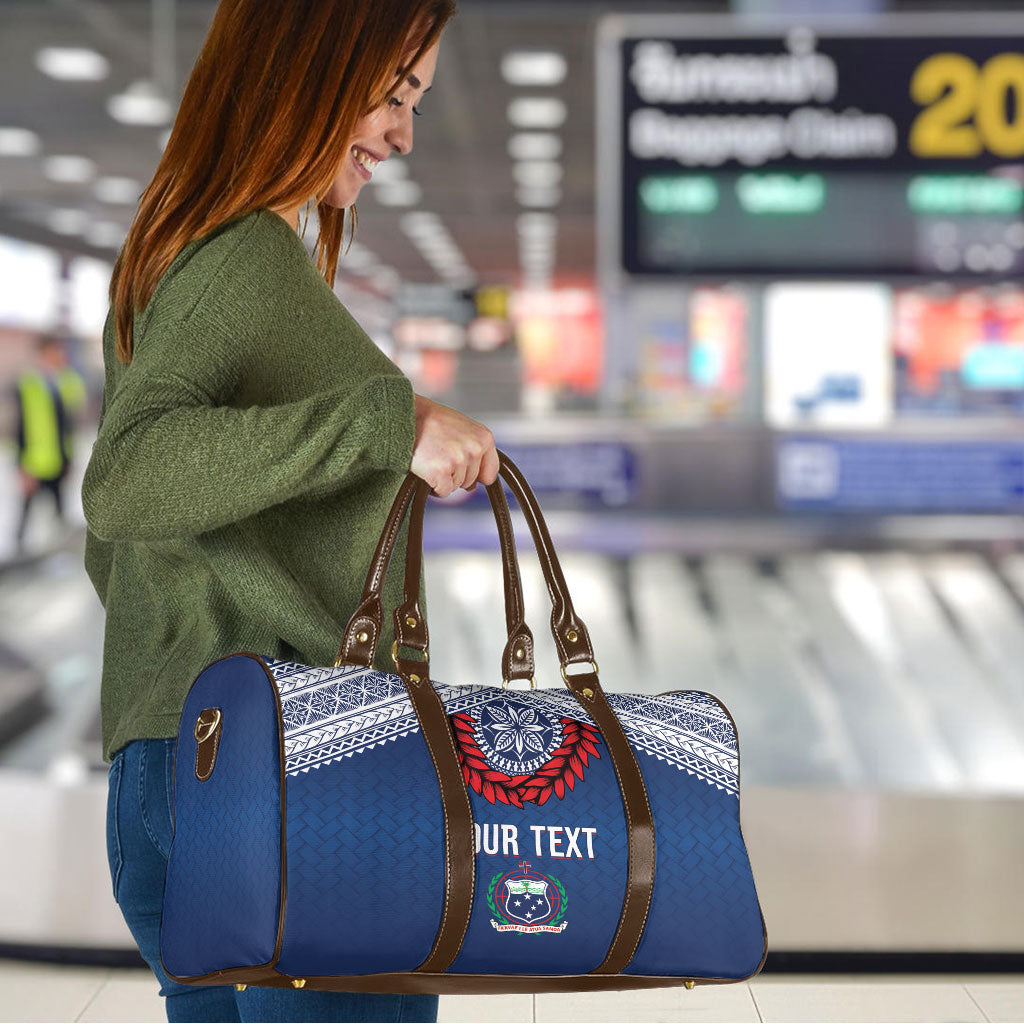 Manu Samoa Rugby Custom Navy Blue Travel Bag ʻIe Toga Pattern With Red Ula fala