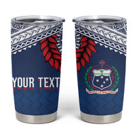 Manu Samoa Rugby Custom Navy Blue Tumbler Cup ʻIe Toga Pattern With Red Ula fala