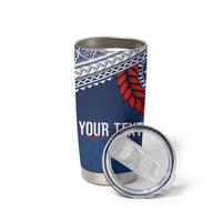 Manu Samoa Rugby Custom Navy Blue Tumbler Cup ʻIe Toga Pattern With Red Ula fala