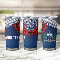 Manu Samoa Rugby Custom Navy Blue Tumbler Cup ʻIe Toga Pattern With Red Ula fala