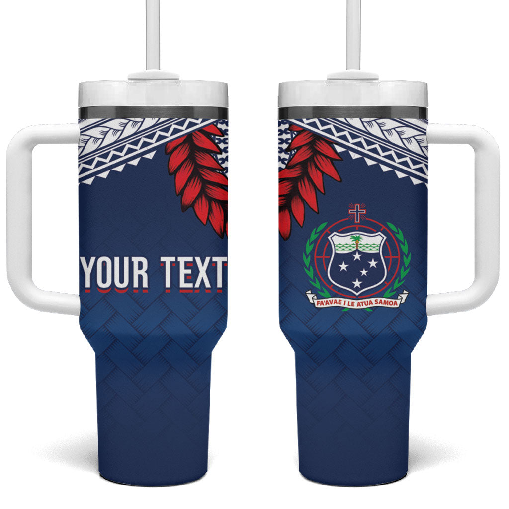 Manu Samoa Rugby Custom Navy Blue Tumbler With Handle ʻIe Toga Pattern With Red Ula fala
