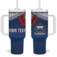 Manu Samoa Rugby Custom Navy Blue Tumbler With Handle ʻIe Toga Pattern With Red Ula fala