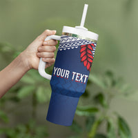 Manu Samoa Rugby Custom Navy Blue Tumbler With Handle ʻIe Toga Pattern With Red Ula fala