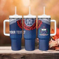 Manu Samoa Rugby Custom Navy Blue Tumbler With Handle ʻIe Toga Pattern With Red Ula fala