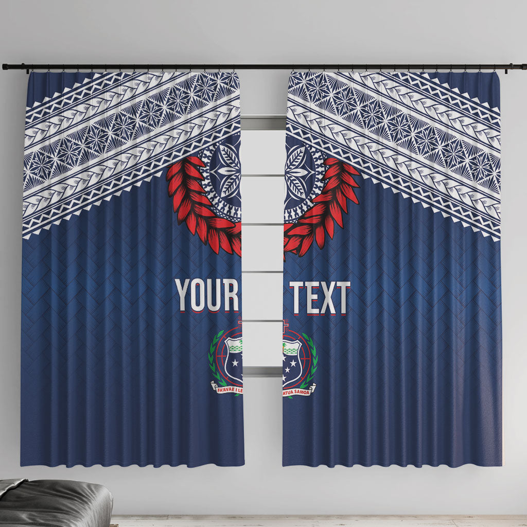 Manu Samoa Rugby Custom Navy Blue Window Curtain ʻIe Toga Pattern With Red Ula fala