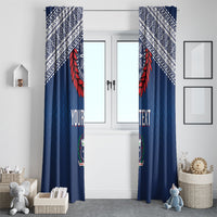 Manu Samoa Rugby Custom Navy Blue Window Curtain ʻIe Toga Pattern With Red Ula fala