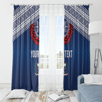 Manu Samoa Rugby Custom Navy Blue Window Curtain ʻIe Toga Pattern With Red Ula fala
