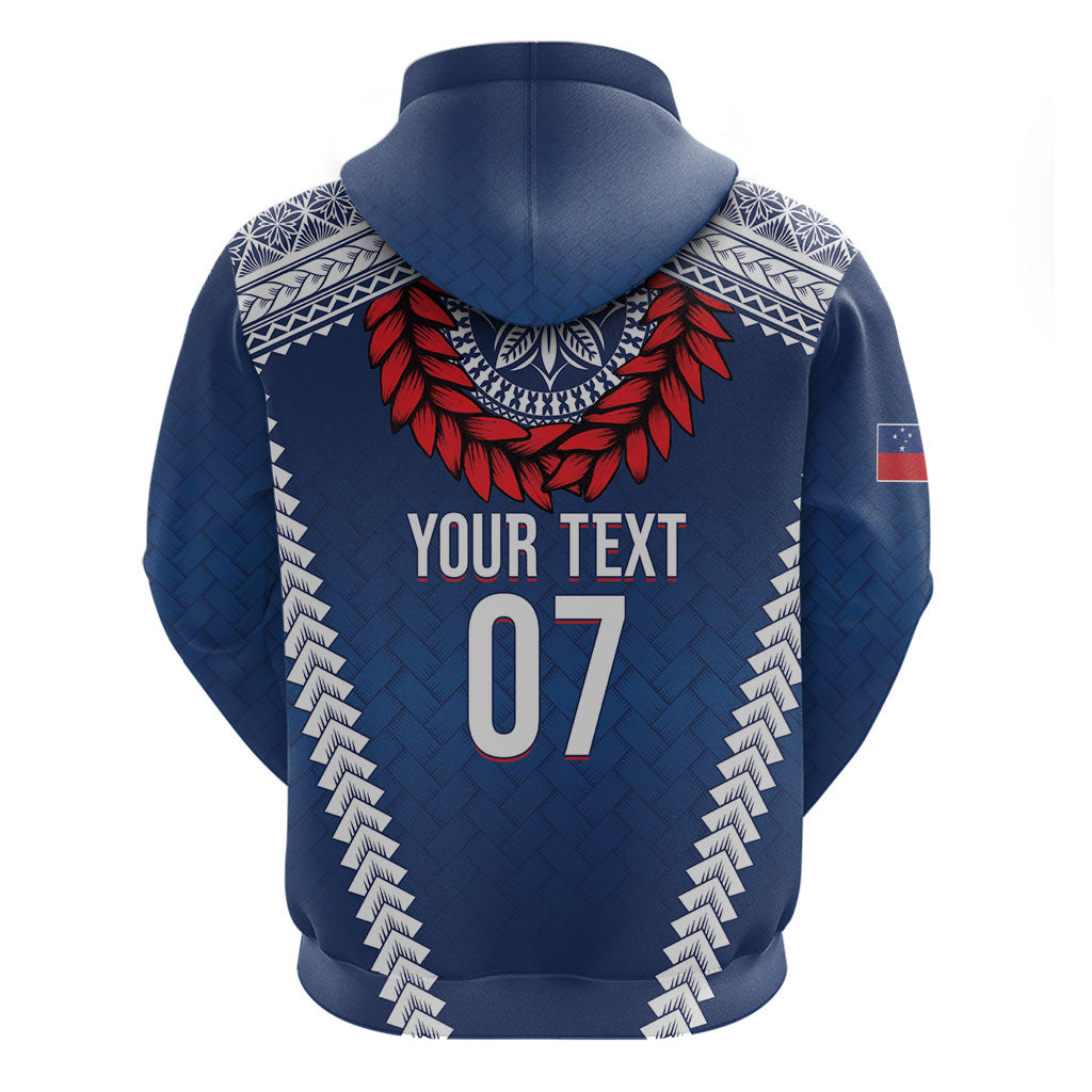 Manu Samoa Rugby Custom Navy Blue Zip Hoodie ʻIe Toga Pattern With Red Ula fala