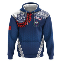 Manu Samoa Rugby Custom Navy Blue Zip Hoodie ʻIe Toga Pattern With Red Ula fala