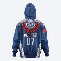 Manu Samoa Rugby Custom Navy Blue Zip Hoodie ʻIe Toga Pattern With Red Ula fala