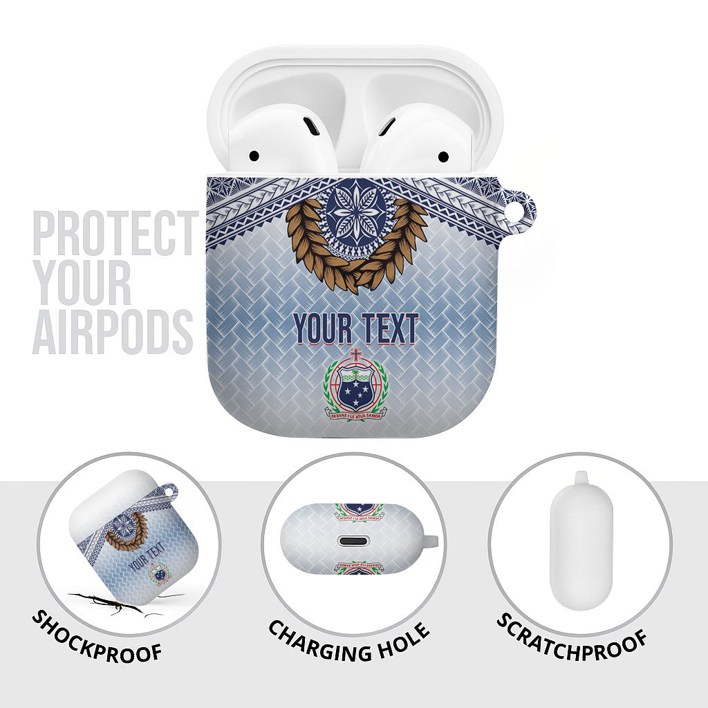 Manu Samoa Rugby Custom White AirPods Case ʻIe Toga Pattern With Brown Ula fala