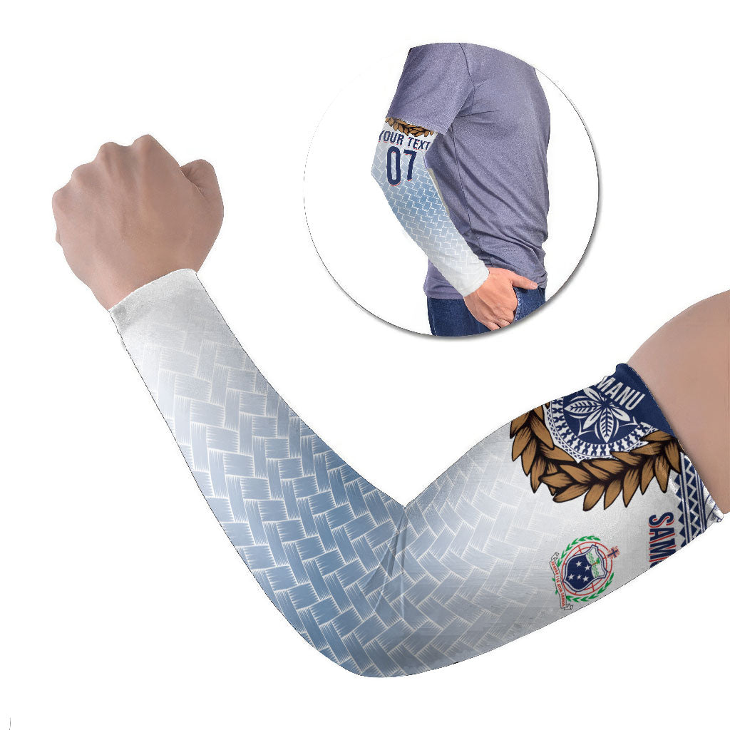 Manu Samoa Rugby Custom White Arm Sleeves ʻIe Toga Pattern With Brown Ula fala